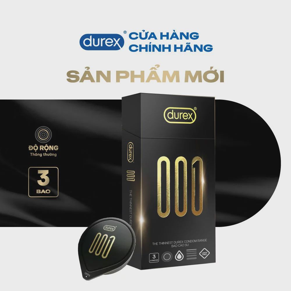 Bao cao su Durex 001 siêu mỏng, bảo vệ an toàn (3 cái/hộp)