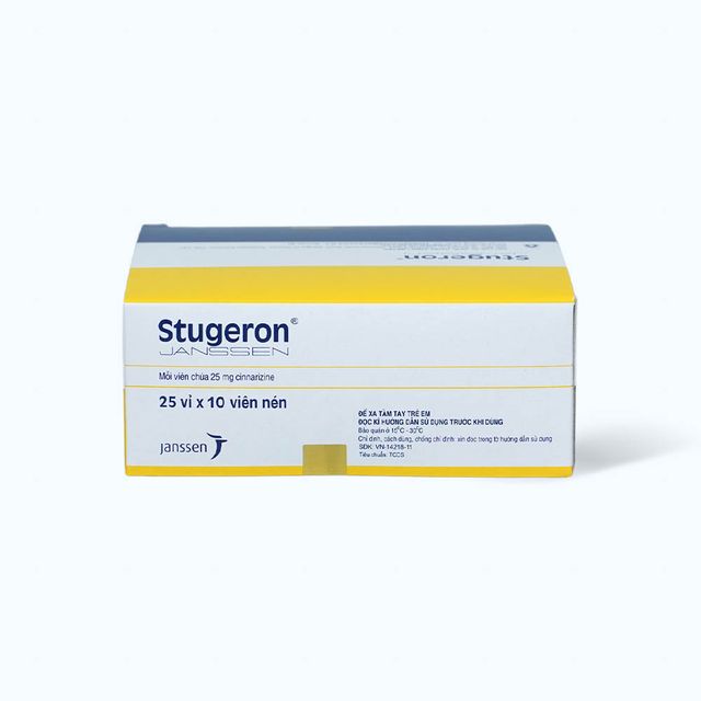 Viên nén Stugeron 25mg điều trị chóng mặt, đau nữa đầu, say tàu xe