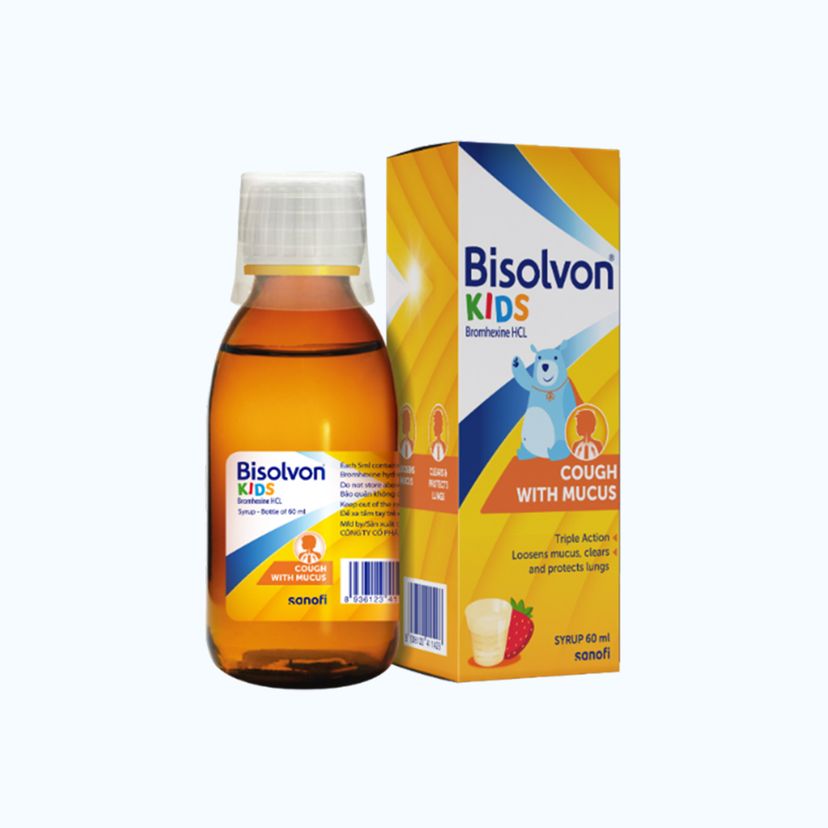 Hoạt chất Bromhexin trong Bisolvon Kids giúp bẻ gãy các liên kết dịch nhầy, làm sạch đường phế quản cho trẻ