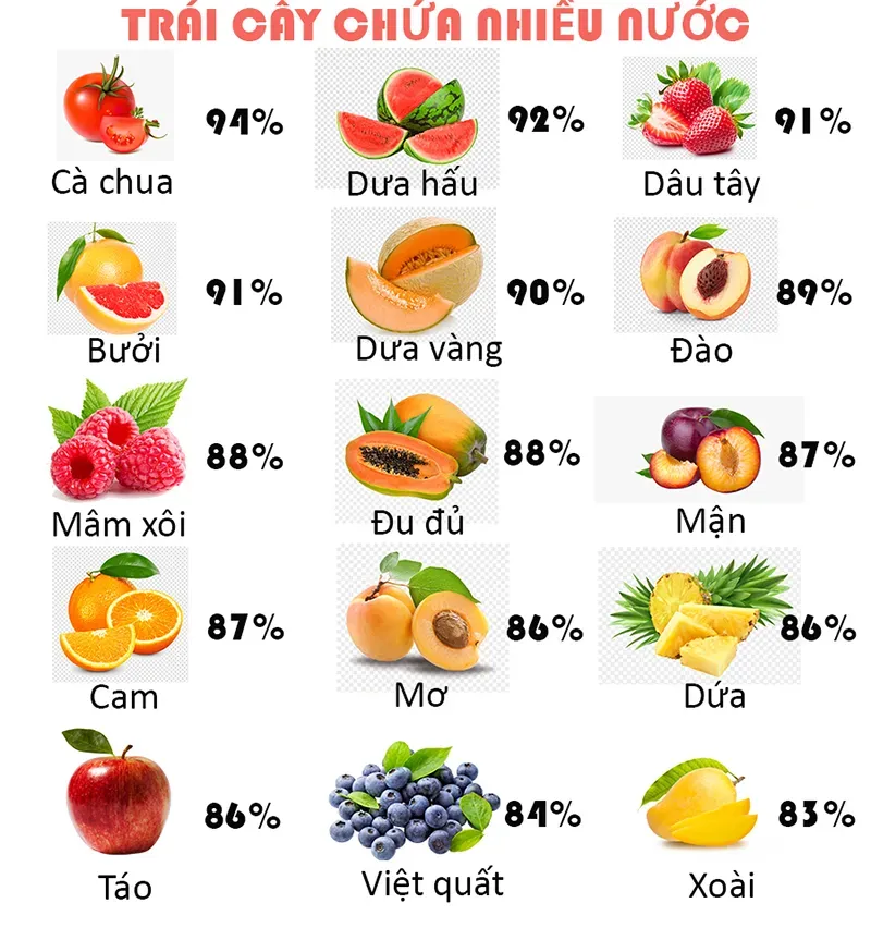 Bổ sung trái cây nhiều nước giúp cơ thể tái nạp năng lượng và bù đắp dịch thể hao hụt