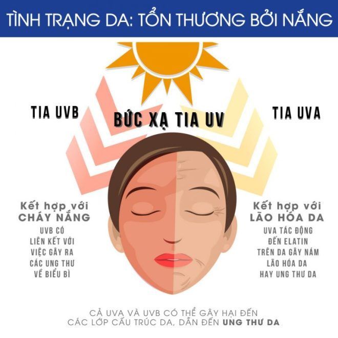Bức xạ tia cực tím UVA và UVB phá hủy cấu trúc DNA tế bào là nguyên nhân gốc rễ gây ra làn da rám nắng